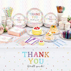 Funnymoom 452 Pcs Thank You Party Decorations for 50, We Appreciate You Paper Plates Napkins Cups Tablecloth Cutlery Straws for Employee Staff Housekeeping Week Pastor Appreciation Party Supplies - Image 6