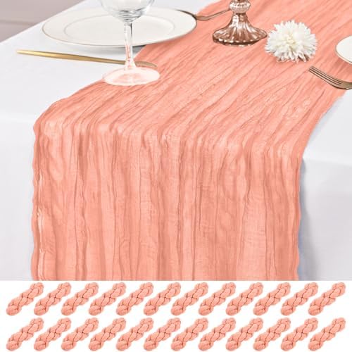 24 Pack Coral Table Runner 10Ft Cheesecloth Table Runner Rustic Gauze Table Runners Romantic Long Sheer Fabric Cheese Cloth Table Runners for Wedding Party Bridal Baby Shower by Lumaycens