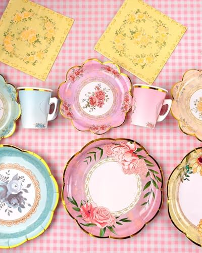 48 Set Vintage Floral Tea Cups ＆ Saucers Disposable Tea Party Supplies - Image 4
