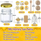 Aliggbent 96 Pack Mini Honey Jars, 1.5oz Hexagon Glass with Dippers - Image 2