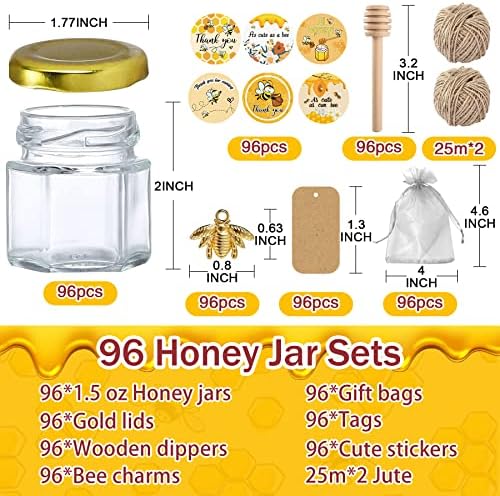 Aliggbent 96 Pack Mini Honey Jars, 1.5oz Hexagon Glass with Dippers - Image 2
