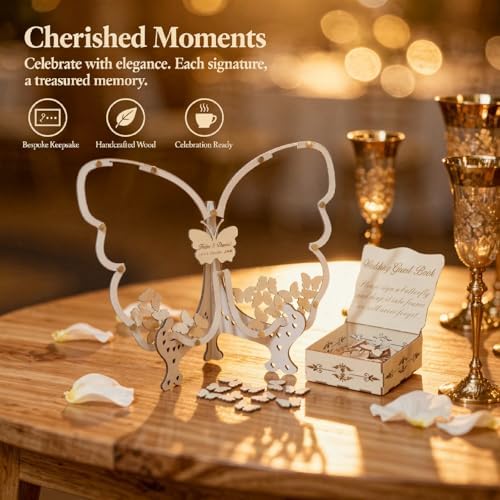 61 Pcs Butterfly Guest Book Alternative, Rustic Drop Wooden Signs for Wedding, Quinceañera, Parties, 60 Small Wooden Butterflies with Box, Unique Celebration Decor - Image 2