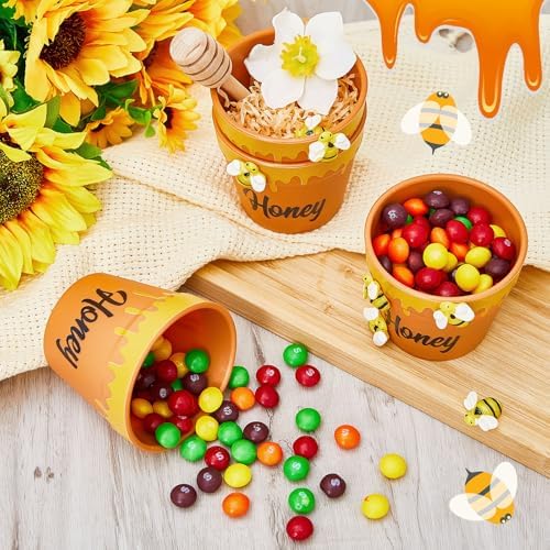 meekoo 30 Sets Mini Honey Bee Pots with Wooden Dippers Charms Honey Jars - Image 5