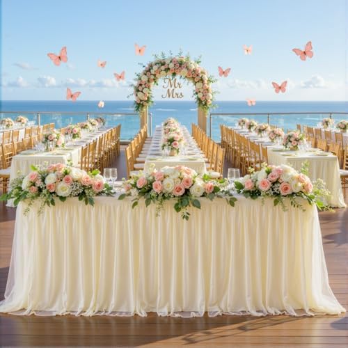 HB HBB MAGIC Champagne Table Cloth Spandex Table Covers 6ft Fitted Tulle Tablecloth Rectangular Desk Skirt Stretch Table Cloths Covers Party Banquet Birthday Baby Shower Wedding Table Cloth, 2 Pack - Image 4