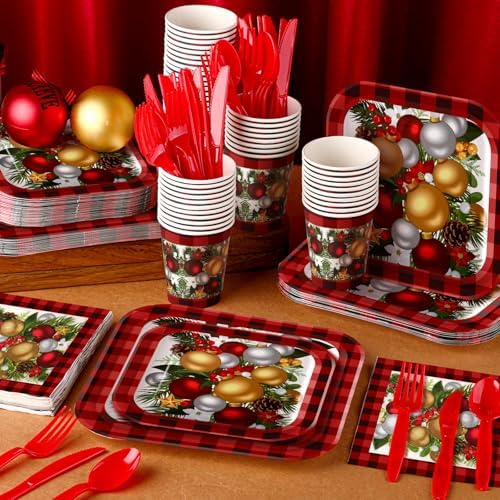 350 Pcs Christmas Paper Plates and Napkins Set Disposable Serve 50 - Image 2