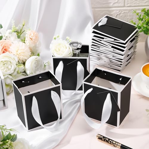 Yeaqee 100 Pcs Mini Paper Gift Bags with Handles Tag, Black,White - Image 5