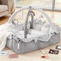 Mallify 5-in-1 Plush Baby Play Gym, Baby Play Mat, Convertible Baby Gym with Blanket and 6 Toys, Tummy time mat, Baby Activity Center from Newborn to Toddler, Baby Gym, Baby Newborn Essentials, Grey by MF