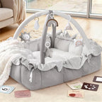 Mallify 5-in-1 Plush Baby Play Gym, Baby Play Mat, Convertible Baby Gym with Blanket and 6 Toys, Tummy time mat, Baby Activity Center from Newborn to Toddler, Baby Gym, Baby Newborn Essentials, Grey by MF