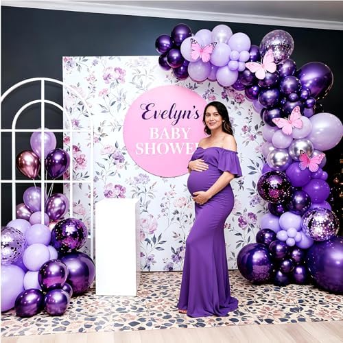 Bezente Purple Latex Balloons Kit, 60pcs 12 inch Dark Purple Metallic Chrome Confetti Lavender Lilac Balloons and Electric Balloon Pump Multiple - Image 3