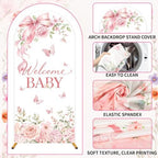 3PCS Welcome Baby Arch Backdrop Covers Pink Floral Party Decorations - Image 3