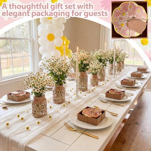SiliFine 24 Pcs Daisy Party Favors for Guests Small Ceramic Bowl Bulk Gifts Set 3.3 Inch Floral Design Mini Dipping Sauce Dish with Card Box for Bridal Pooja Baby Shower Birthday Guest Gift - Image 5