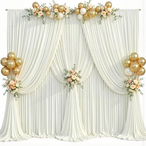 20x12ft Ivory Backdrop Curtains for Parties Wrinkle Free Fabric Backdrop Curtain Wedding Photo Drapes Backdrop for Birthday Party Baby Shower Bridal Shower Photography Stage Back Drop 4 Panels 5x12FT by Suppromo