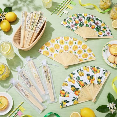 Briwooody 48 Set Lemon Hand Folding Fans with Organza Bags Bulk Wedding Favors for Guests Mediterranean Lemon Paper Fan for Bridal Shower Supplies Bridesmaid Gifts Italian Summer Party Decorations - Image 5