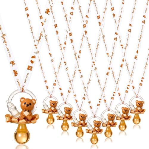 Coume 72 Pcs Baby Shower Pacifiers Necklace Cute Bear Bottle Acrylic Pacifiers Necklaces for Baby Shower Games Guests Gender Reveal Party Favors Prize Decorations DIY (White,Brown,Elegant) by Surlontye