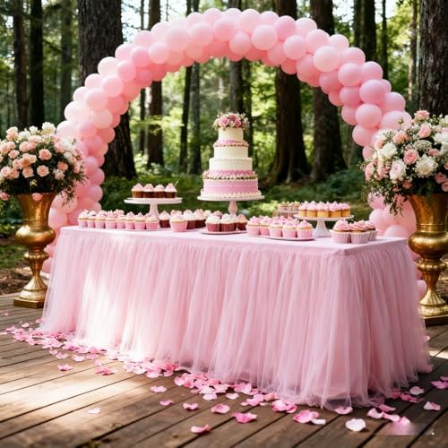 2-Pack Pink 2-in-1 Tulle Tablecloth for 4-Foot Rectangular Table - Image 4