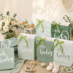 Gersoniel 50 Packs Baby Shower Gifts Bags Bulk 5.91 x 3.15 x 8.27 Inches Baby Shower Favor Bags with Handle Ribbon Thank You Gift for Party Favor for Guests Gifts Gender Reveal (Green) - Image 4