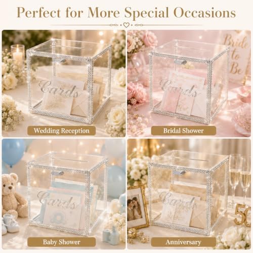 Clear Acrylic Wedding Card Box with Lock and Slot for Reception - Image 6