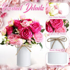 3 Sets Artificial Peonies Flower Peony Bouquet with Galvanized Metal Pot Silk Fake Peonies Faux Flower Arrangements for Wedding Table Centerpiece Party Home Room (Mixed Pink) - Image 4