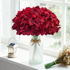 65Pcs Deep Red Hydrangea Artificial Flowers Bulk，Realistic Silk Fake Flowers with Stems，Faux Hydrangea Flowers for Wedding Home Decor Centerpieces Living Room Garden Party Baby Shower Decor - Image 2