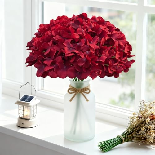 65Pcs Deep Red Hydrangea Artificial Flowers Bulk，Realistic Silk Fake Flowers with Stems，Faux Hydrangea Flowers for Wedding Home Decor Centerpieces Living Room Garden Party Baby Shower Decor - Image 2