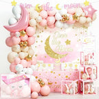 Party Inspo Over the Moon Baby Shower Decorations for Girl – 127 PCs Moon Themed Party Supplies with Backdrop Balloon Garland Cake Topper Tablecloth Sash Poster Banner for Girl Baby Shower by Unknown