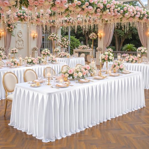 6 Pack White Satin Table Clothes for 8 Foot Rectangle Tables - 8FT Wrinkle Resistant Glitter Rectangle Tablecloths, Party Table Covers for Wedding Banquet, Baby Shower, Birthday, Holiday Dinner by WishCare