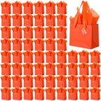 Qilery 50 Pcs Wedding Paper Gift Bags Bulk with Tissue Paper Small Gift Bags with Handle and Tags for Birthday Wedding 4th of July Party Business(Orange,4.7 x 2.4 x 3.9'') by Qilery