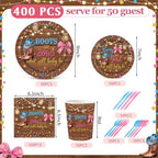 400 Pcs Boots or Bows Gender Reveal Party Decoration for 50, Gender Reveal Plates Napkins Cups Cutlery Pink Blue Western Disposable Tableware for Boy or Girl Baby Shower Party Supplies - Image 3