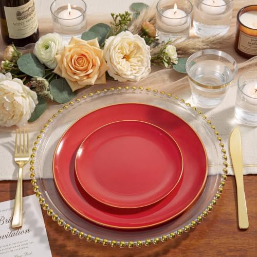 WDF 150Pcs Red Plastic Plates - Red Plates Disposable 25Guest Dinnerware Include 25 Dinner Plate, 25 Dessert Plate, 75 Cutlery & 25 9oz Cups for Wedding/Birthday/Bridal Shower - Image 3