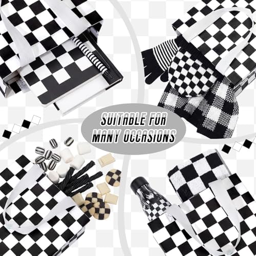 Lingvee 50 Pack Checkered Racing Gift Bag Bulk Black and White Checkered Flag Reusable Tote Bags with Handle Race Car Non Woven Candy Bags for Race Car Themed Birthday Party Decorations Supplies - Image 5
