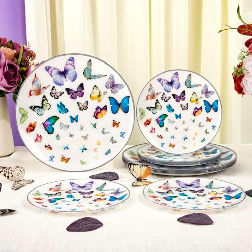 LIYH Silver Rim White 60 Pcs Heavy Duty Plastic Butterfly Plates Wedding - Image 6
