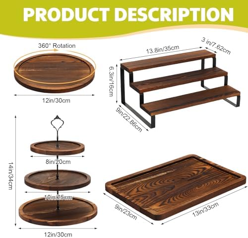 Teenyyou 5 Pcs Wood Dessert Table Display Set Cupcake Stand, Dark Color - Image 2