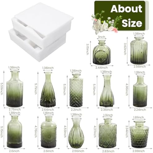 TBWIND 12pcs Green Glass Bud Vases Set, Small Vases for Flowers - Image 2