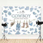 12x8ft Baby Shower Backdrop A Little Cowboy is On The Way Photography Background Wild West Rodeo Blue Clothes Hat Boots Cow Birthday Party Banner Decorations Newborn Parties Photo Booth Prop - Image 4