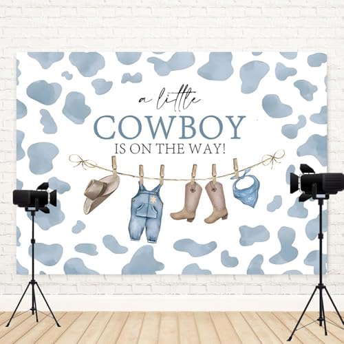 10x8ft Baby Shower Backdrop A Little Cowboy is On The Way Photography Background Wild West Rodeo Blue Clothes Hat Boots Cow Birthday Party Banner Decorations Newborn Parties Photo Booth Prop - Image 4