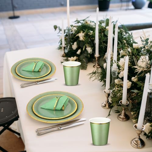 Dandat 200 Pcs Sage Green Paper Plates and Napkins Set, Gold Rim - Image 6