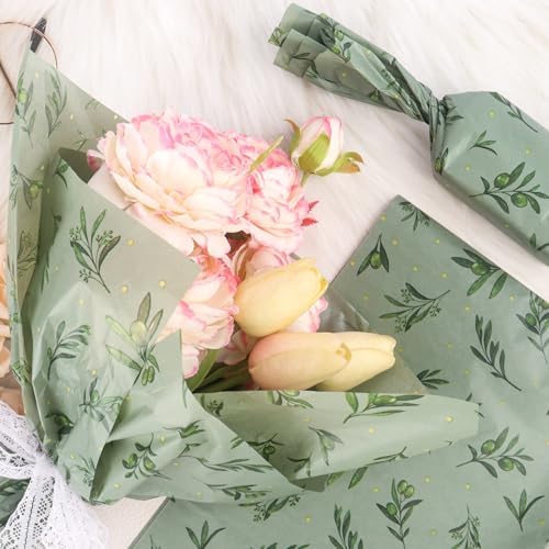 Green Tissue Paper, 20 Sheets 50 x 35cm Sage Green Leaf Tissue Wrapping Paper for Gift Wrapping DIY Crafts Birthday Wedding Baby Shower Supplies - Image 3