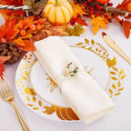 Ciaell 125PCS Thanksgiving Plastic Plates - Fall Pumpkin Disposable Plates White and Gold Heavy Duty Dinnerware Set include 25Dinner Plate, 25Desset Plate, 25Knives, 25Forks, 25Spoons for Thanksgiving - Image 7