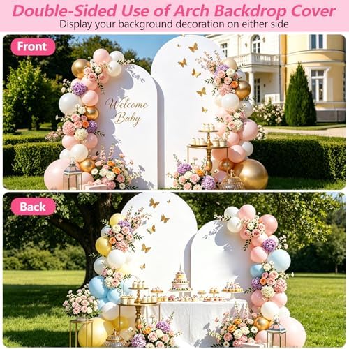 Wedding Arch Backdrop Cover 7.2FT, 6FT Spandex Fitted White Arch Covers 2 Set Round Top Chiara Arches Backdrop Cover for Wedding Birthday Party Ceremony Banquet Decoration - Image 6