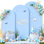 White and Blue Arch Cover 3 Set-7.2FT, 6.6FT, 6FT Arch Backdrop Cover Spandex Fitted 2-Color Fabric Stand Covers for Baby Shower Boy Birthday Party Graduation Banquet Photo Background Decorations - Image 3