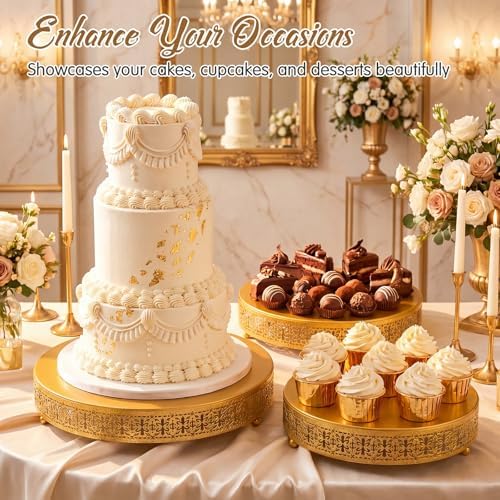 Wenqik 5 Pcs Metal Gold Cake Stand,16/14/12/10/8 in Round Cake Holder - Image 6