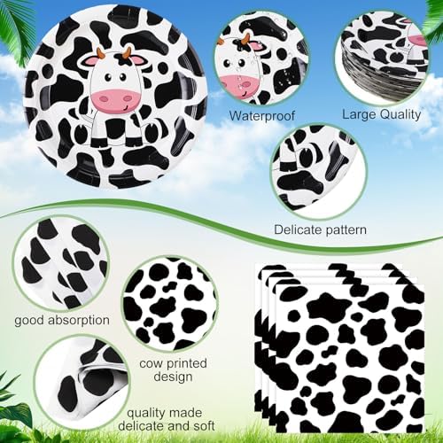 Potchen 452 Pcs Cow Themed Party Supplies Serve 50, Black White Pink - Image 2