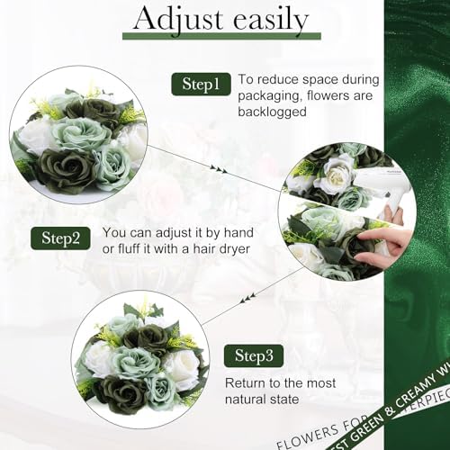 Hotop 24 Pcs Silk Rose Flower Balls,Forest Green - Image 5