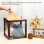 Menkxi Clear Wedding Card Box with Slot 10 x 10 x 8.5 Large Acrylic Card Box for Party Wooden Envelope Holder with Sign for Wedding Quinceanera Birthday Baby Shower Decorations(Rustic Brown,Wood) - Image 5