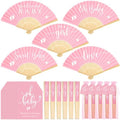 Threehoney 25 Sets Baby Shower Favors 5 Styles Bamboo Paper Hand Fans,Pink by Threehoney