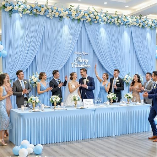 50ft x 10ft Wrinkle Free Baby Blue Wedding Backdrop Curtains for Party Bridal Shower Reception Decorations Baby Blue Fabric Curtain Backdrops Drapes for Photography Baby Shower Birthday Background - Image 2