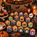 Treela 24 Pcs Halloween Pumpkin Scented Tin Candles Cinnamon Spice Fall Mini Soy Candles in Round Metal Tins, 5x2cm Small Halloween Candle Favors for Party Decorations - Image 6