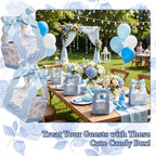 ForraFun 100 Sets Floral Wedding Favor Boxes with Pearl Pendant Bow, Blue - Image 2