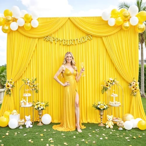20ft x 12ft Yellow Backdrop Curtains Wrinkle Free Backdrop Curtain for Wedding Parties Yellow Fabric Backdrops Drapes Back Drop Cloth Bridal Shower Stage Curtains Wedding Decorations for Reception - Image 4