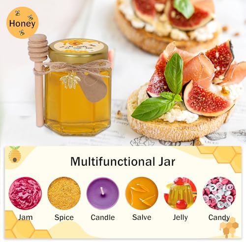 Aliggbent 70 Pack Honey Jars, 3oz Hexagon Glass with Dippers - Image 5